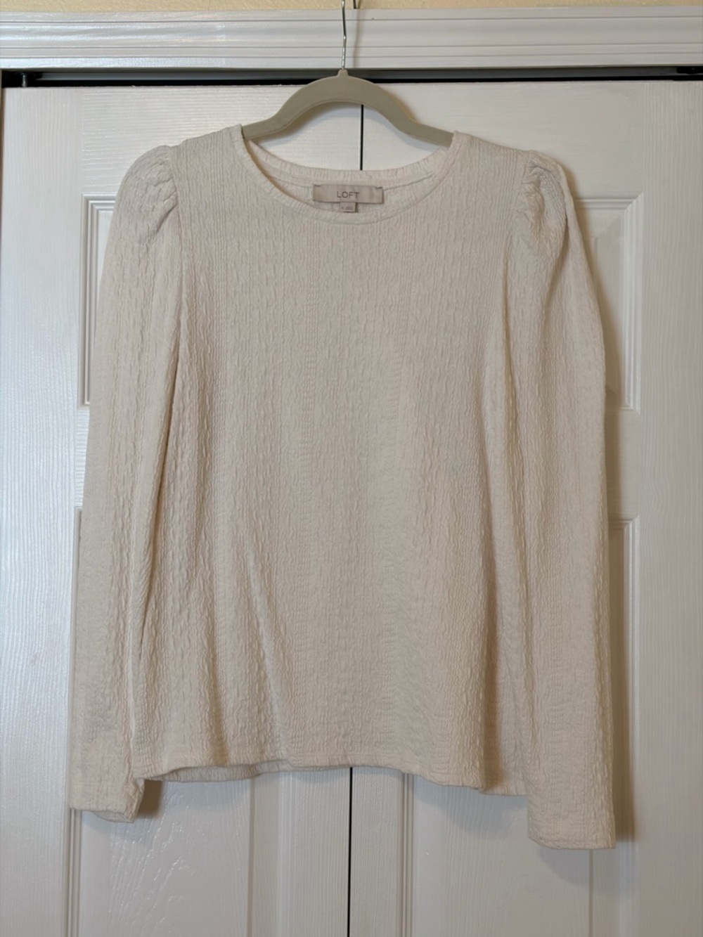 LOFT Cream Lightweight Textured Long-Sleeve Top